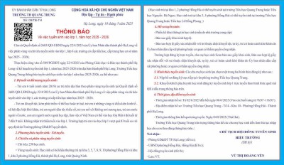 Thông báo tuyển sinh lớp 1 năm học 2025–2026