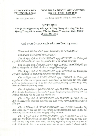 Quyết định thành lập trường Tiểu học Quang Trung