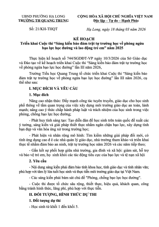 Triển khai Cuộc thi “Sáng kiến bảo đảm trật tự trường học về phòng ngừa bạo lực học đƣờng và lao động trẻ em” năm 2025