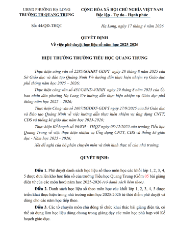 Quyết định Về việc phê duyệt học liệu số năm học 2025-2026